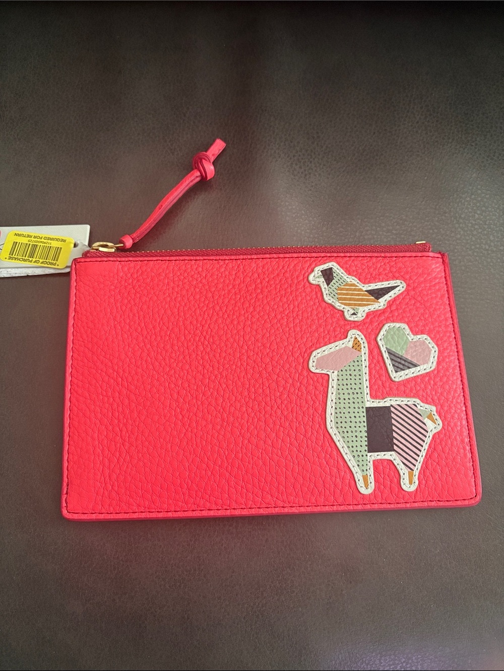 Patch Accent Pink Leather Wristlet Card Holder